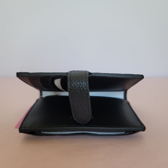 KATE SPADE Hudson SMALL Posh Plaid Embossed Pebbled Leather Bifold Wallet-Black⭐ - Picture 10 of 15